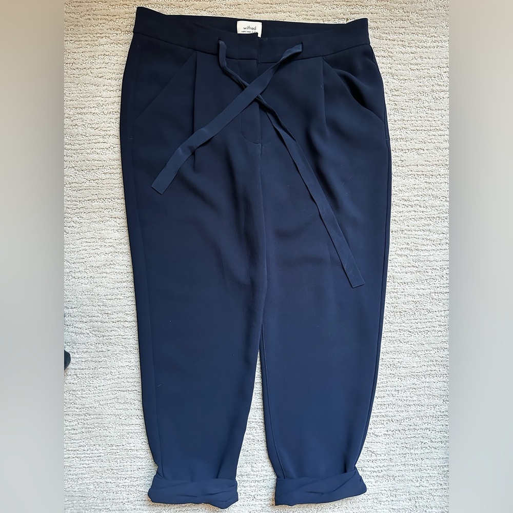 WILFRED Tie Front Crepe Pant With Cuff Bottoms - size 4